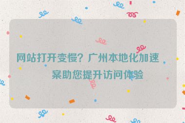 網(wǎng)站打開變慢？廣州本地化加速方案助您提升訪問體驗(yàn)