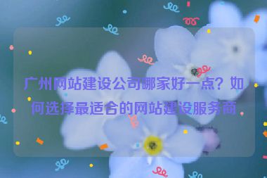 廣州網(wǎng)站建設(shè)公司哪家好一點(diǎn)？如何選擇最適合的網(wǎng)站建設(shè)服務(wù)商