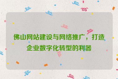佛山網(wǎng)站建設(shè)與網(wǎng)絡(luò)推廣，打造企業(yè)數(shù)字化轉(zhuǎn)型的利器