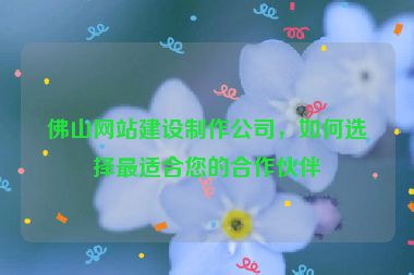 佛山網(wǎng)站建設(shè)制作公司，如何選擇最適合您的合作伙伴