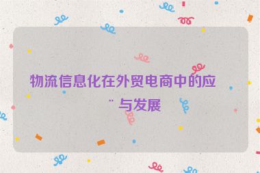 物流信息化在外貿(mào)電商中的應(yīng)用與發(fā)展