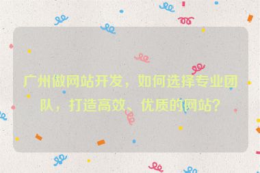 廣州做網(wǎng)站開發(fā)，如何選擇專業(yè)團(tuán)隊，打造高效、優(yōu)質(zhì)的網(wǎng)站？