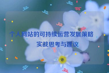 個人網(wǎng)站的可持續(xù)運營發(fā)展策略，實戰(zhàn)思考與建議