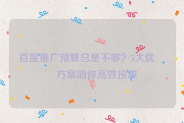 百度推廣預(yù)算總是不夠？5大優(yōu)化方案助你高效投放