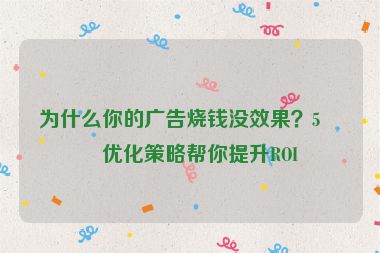 為什么你的廣告燒錢沒效果？5個優(yōu)化策略幫你提升ROI