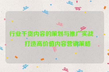 行業(yè)干貨內(nèi)容的策劃與推廣實戰(zhàn)，打造高價值內(nèi)容營銷策略