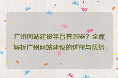 廣州網(wǎng)站建設(shè)平臺(tái)有哪些？全面解析廣州網(wǎng)站建設(shè)的選擇與優(yōu)勢(shì)