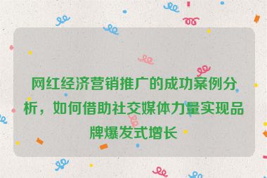 網(wǎng)紅經(jīng)濟營銷推廣的成功案例分析，如何借助社交媒體力量實現(xiàn)品牌爆發(fā)式增長