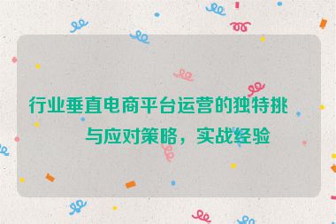 行業(yè)垂直電商平臺(tái)運(yùn)營(yíng)的獨(dú)特挑戰(zhàn)與應(yīng)對(duì)策略，實(shí)戰(zhàn)經(jīng)驗(yàn)