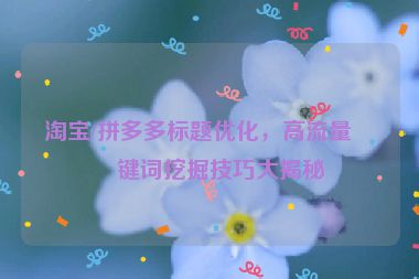 淘寶/拼多多標(biāo)題優(yōu)化，高流量關(guān)鍵詞挖掘技巧大揭秘