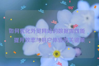 如何優(yōu)化外貿(mào)網(wǎng)站的數(shù)據(jù)庫性能，提升效率與用戶體驗的關(guān)鍵策略