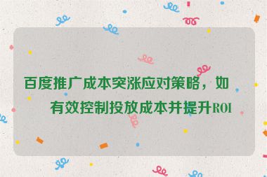 百度推廣成本突漲應(yīng)對(duì)策略，如何有效控制投放成本并提升ROI