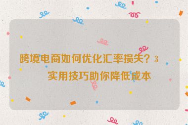 跨境電商如何優(yōu)化匯率損失？3個(gè)實(shí)用技巧助你降低成本