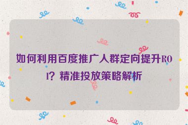 如何利用百度推廣人群定向提升ROI？精準(zhǔn)投放策略解析